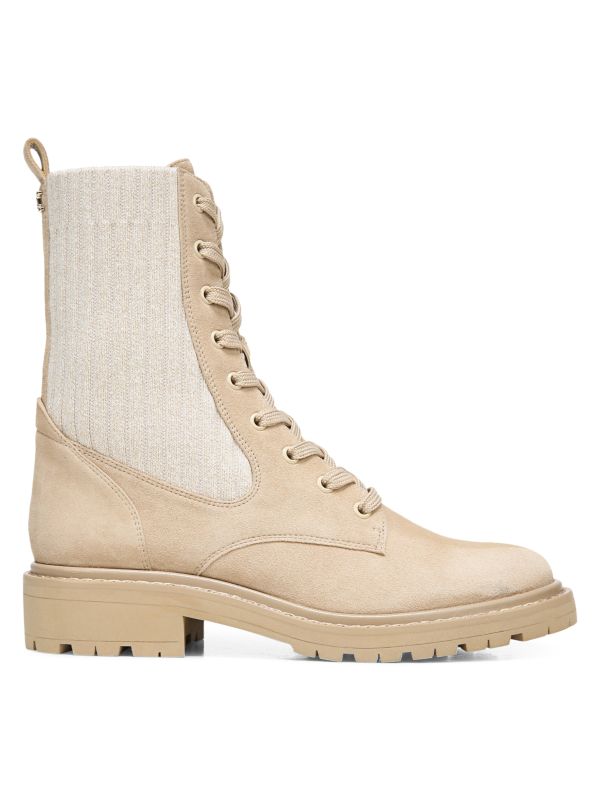 Sam Edelman Lydell Lug-Sole Suede & Knit Combat Boots